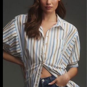 Pilcro Blue and Brown Striped Button-Down Shirt